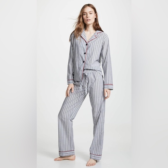 PJ SALVAGE | Shirt Pant Pajama Set Blue White Stripe Mon Cheri SZ Small - Picture 6 of 9